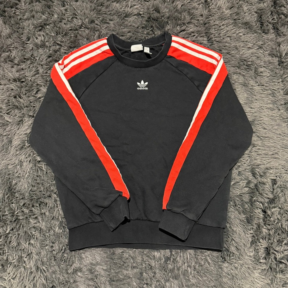 Adidas Originals Black Red White 3-Stripe Trefoil Sweatshirt Size US 8 / S